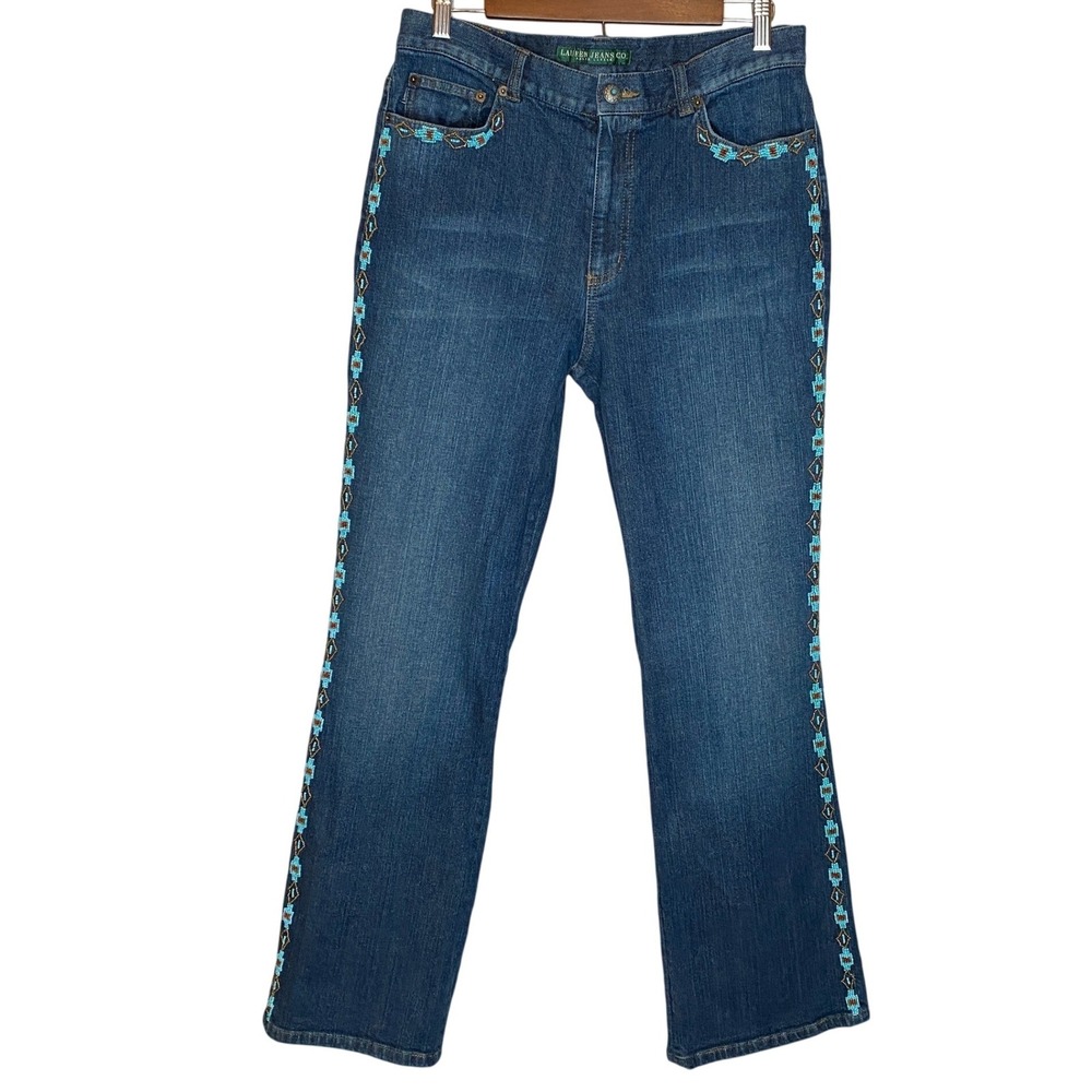VTG Ralph Lauren Lauren Jeans Co Womens Beaded Trim Western Jeans Size 12 Boho